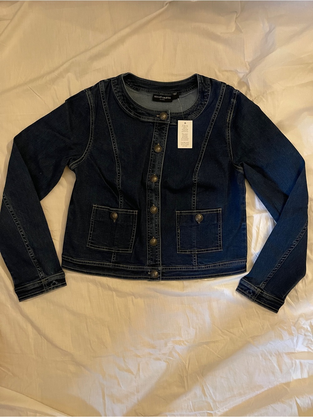 Susan Graver Dark Blue Denim Button Jacket